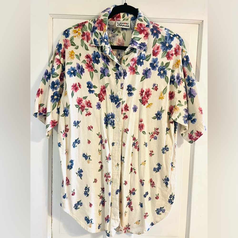 Vintage Lemon Grass Linen Blend Floral Shirt, like new condition
